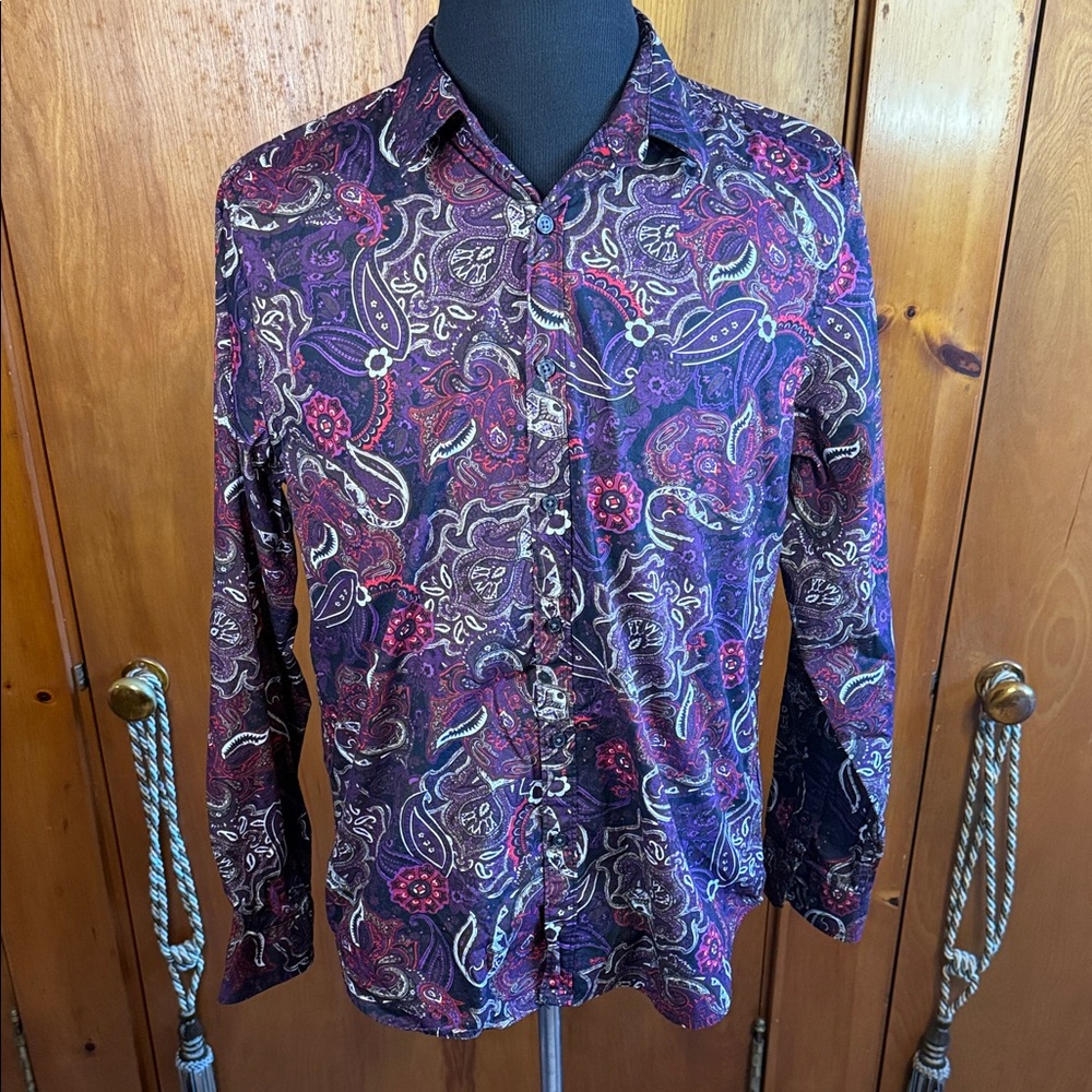 Structure Slim Fit Paisley Button Down Large